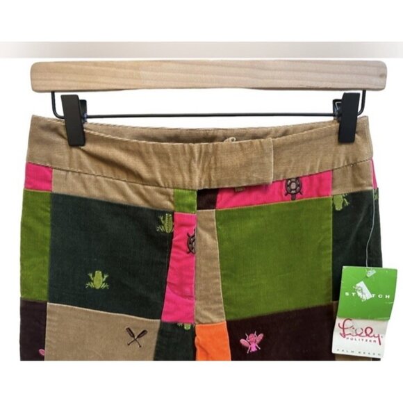 Lilly Pulitzer Patchwork Corduroy Pants Vintage White Label NEW Sz 0 Brown Green - Picture 4 of 14